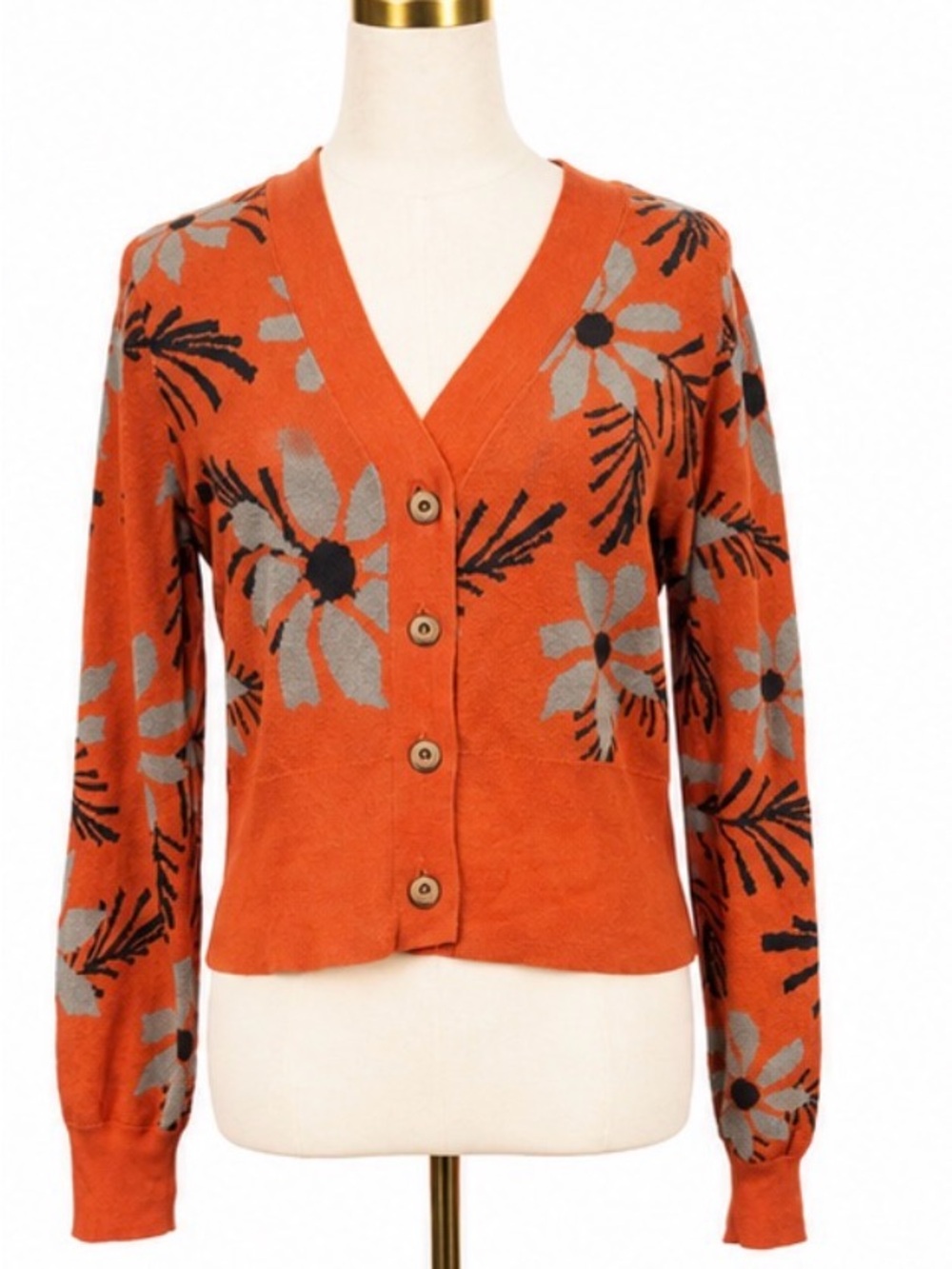 cabi Orange Floral Button Front Cardigan Size Medium